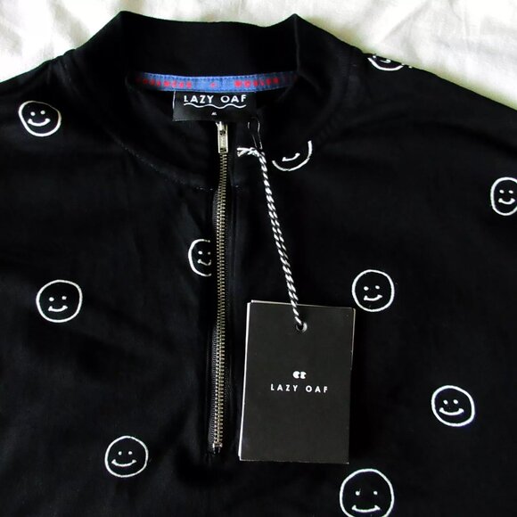 Lazy Oaf happy sad zip up smiley face black dress medium large M L XL bnwt - Picture 5 of 5